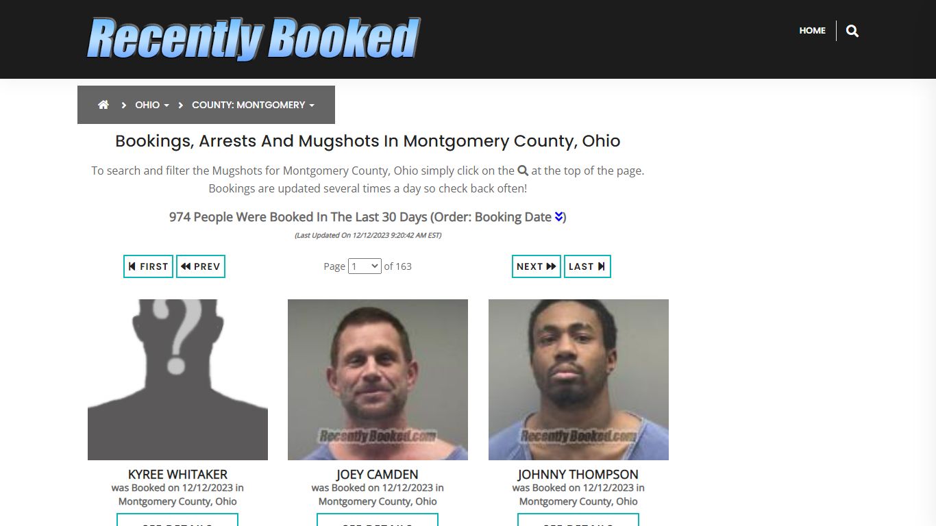 Bookings, Arrests and Mugshots in Montgomery County, Ohio